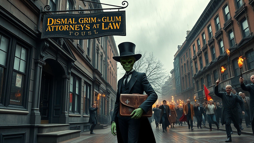 Alien Lawyer Stands Firm Against Mob in Surreal Scene