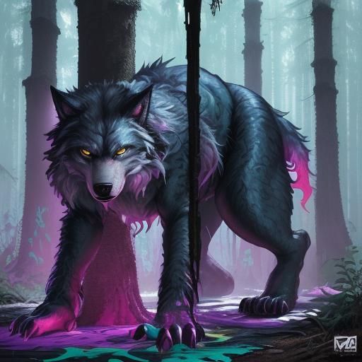 Female Werewolf Beast in Mystical Forest: Digital Art