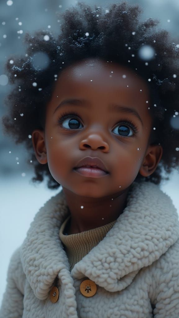 African American Child Lost in Wintery Reverie
