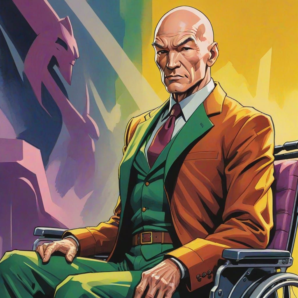 Professor X Portrait in Gouache Comic Style