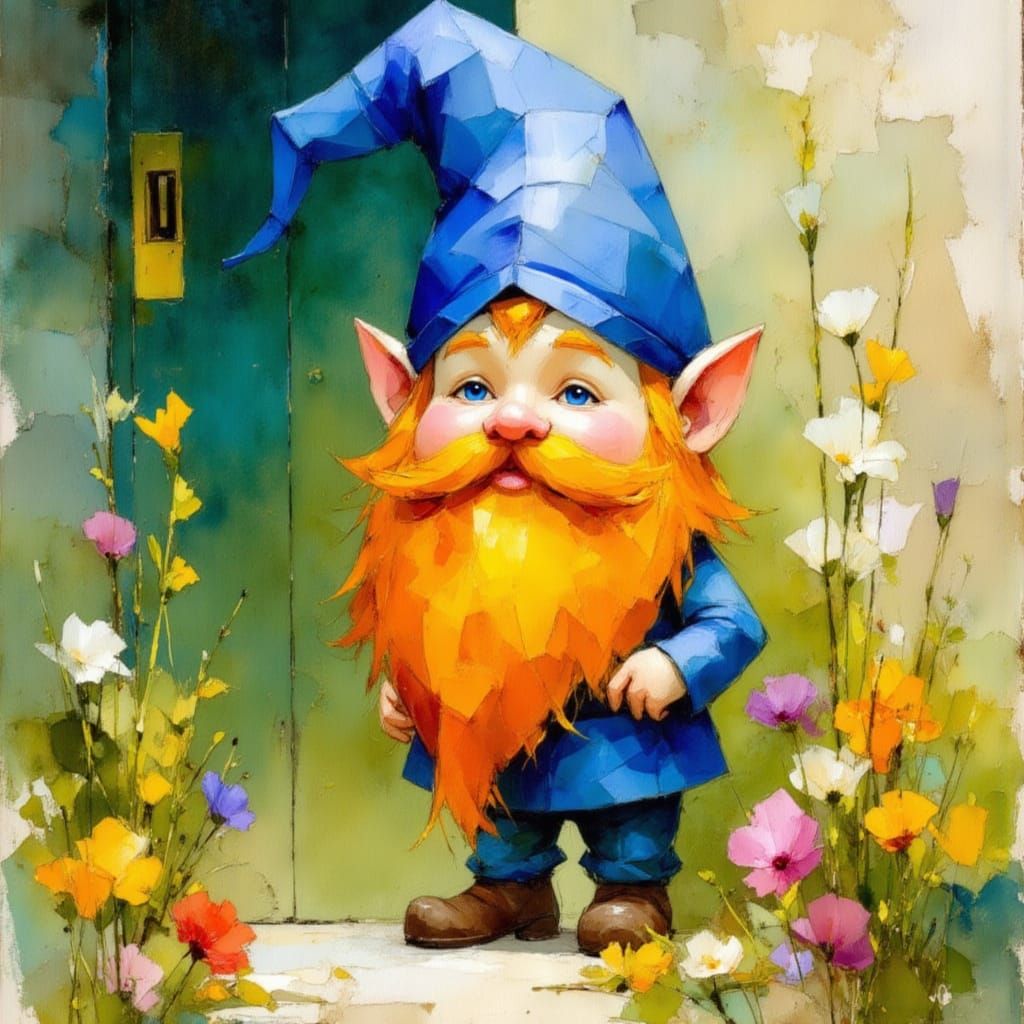 Cute Chibi Garden Gnome in Impressionist Style