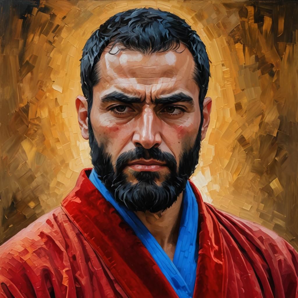 Weeping Man in Velvet Robes: Expressionist Impasto Portrait