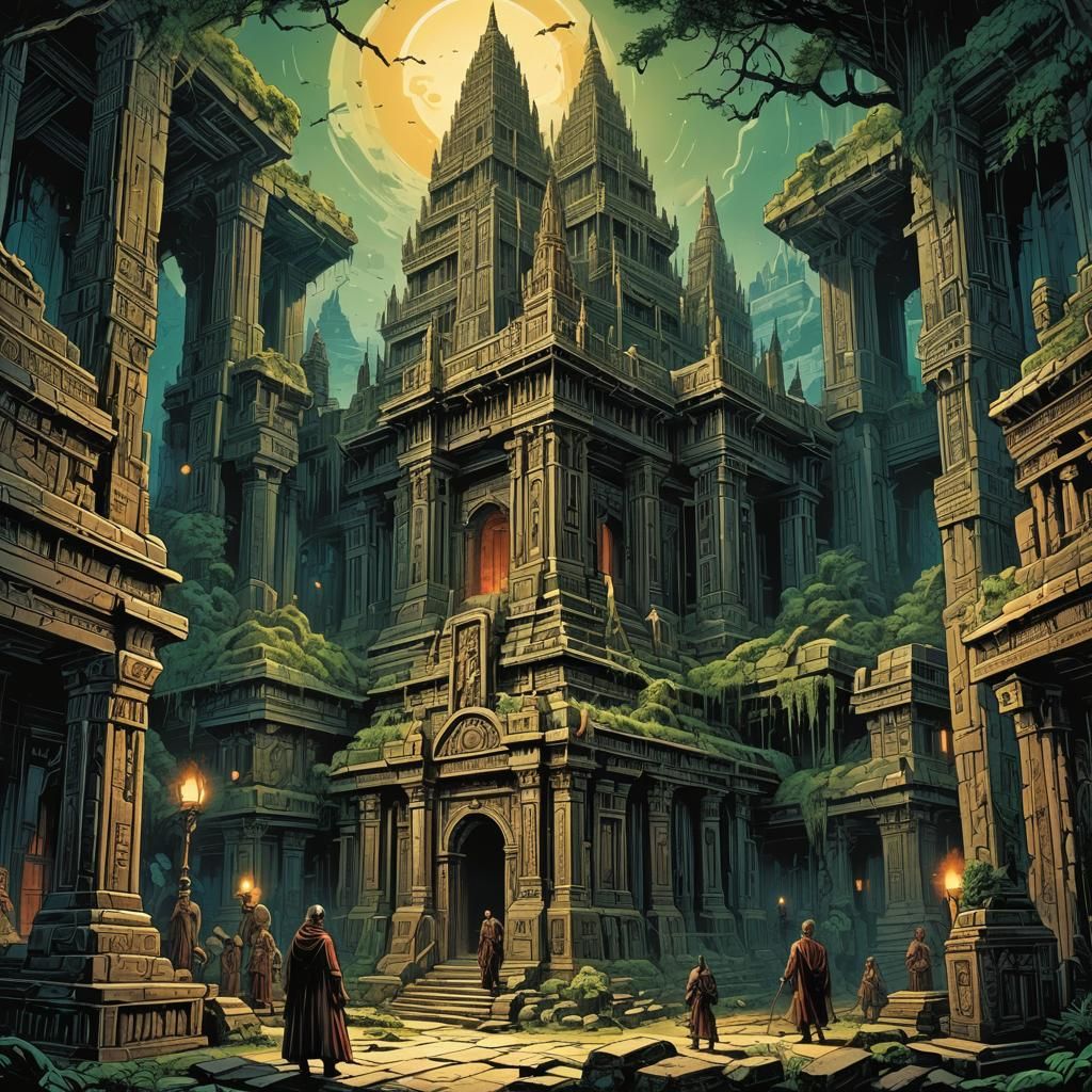 Temple Built From Book in Comic Book Style