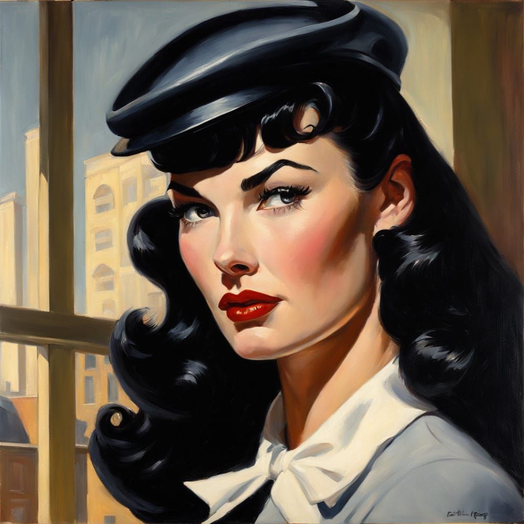 Film Noir Femme Fatale Bettie Page in Office