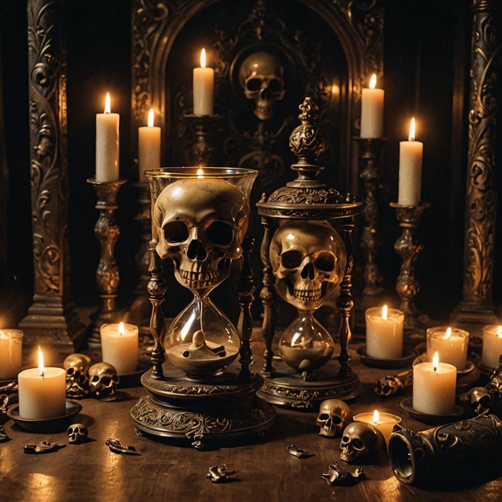 Renaissance Hourglass with Skulls in Baroque Style