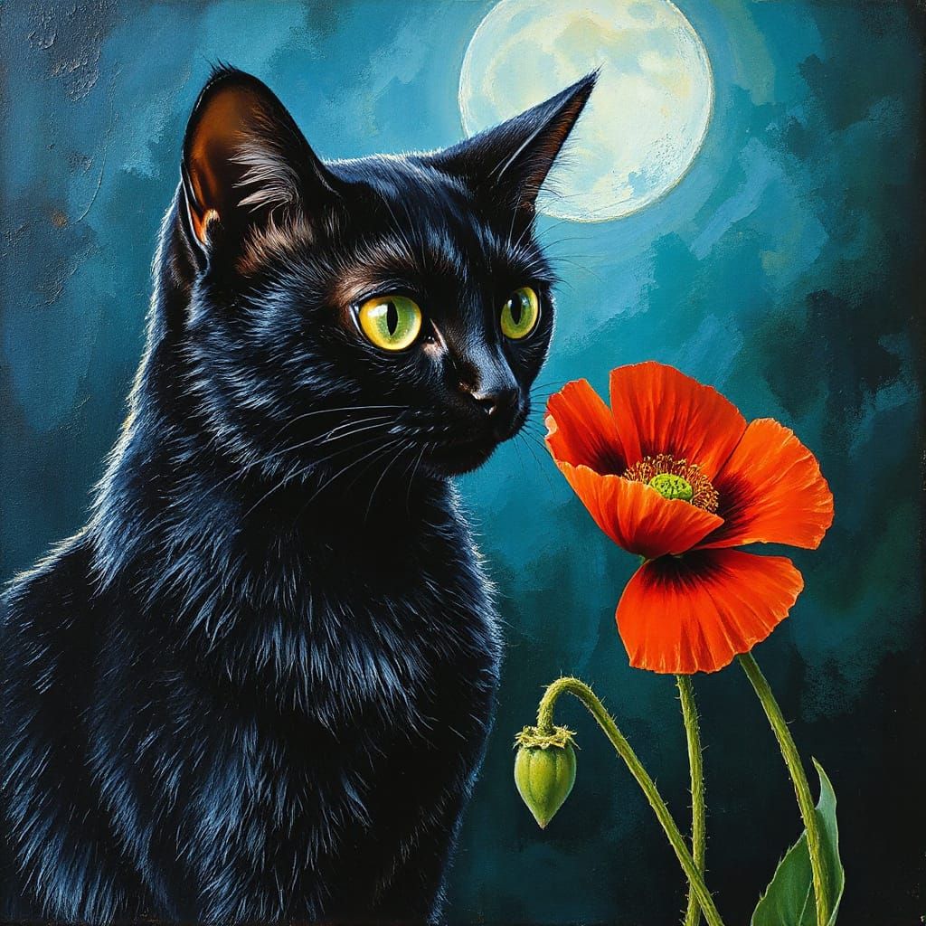 Contemplative Feline in Mystical Garden