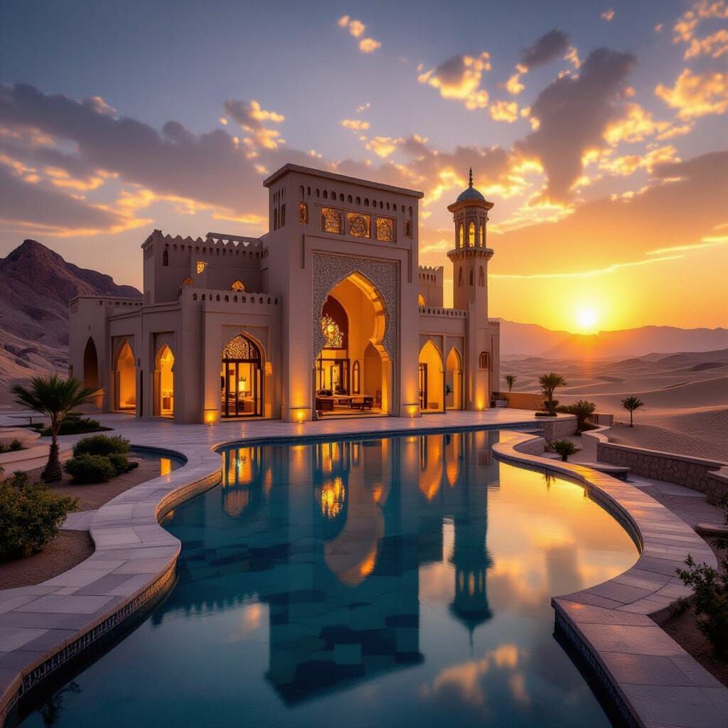 Magical Desert Palace at Sunset: A Photography Masterpiece