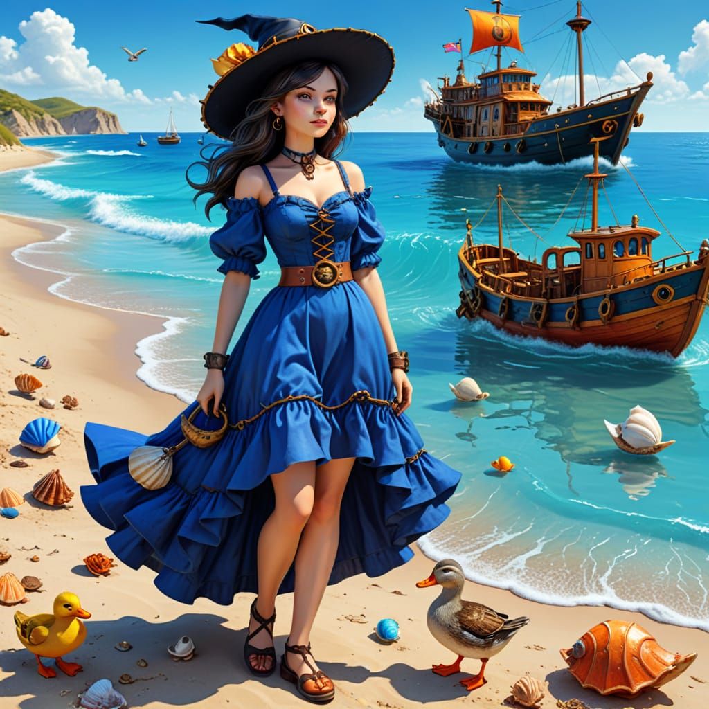 Steampunk Witch's Beach Vacation with Duck