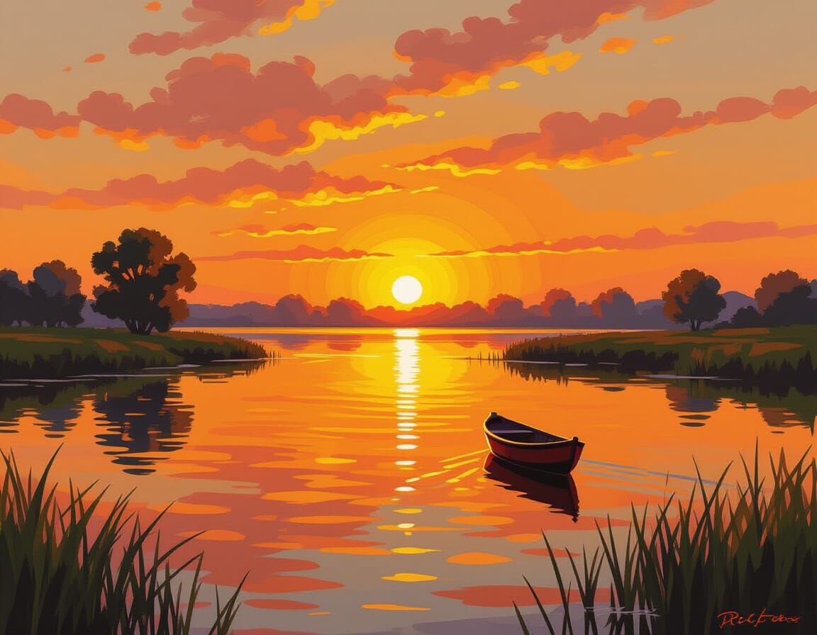 Vibrant Sunset Landscape in Impressionist Style