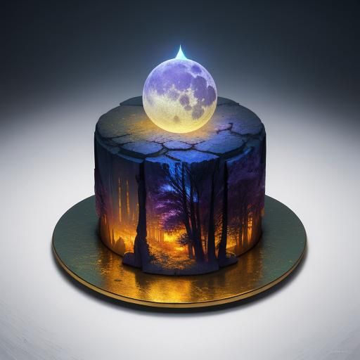 Glowing Moon Cake in Mystical Forest: Matte Painting