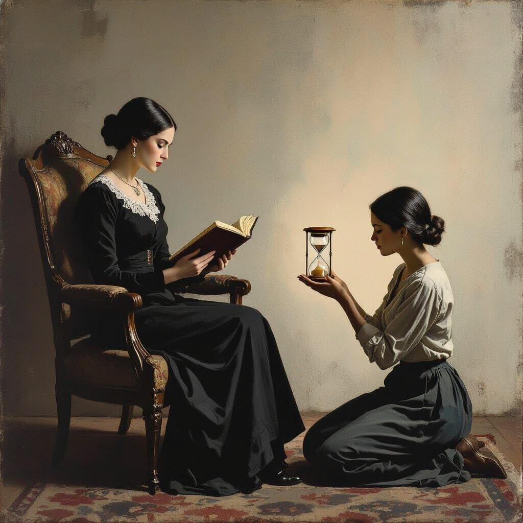 Woman Reading as Hourglass is Offered