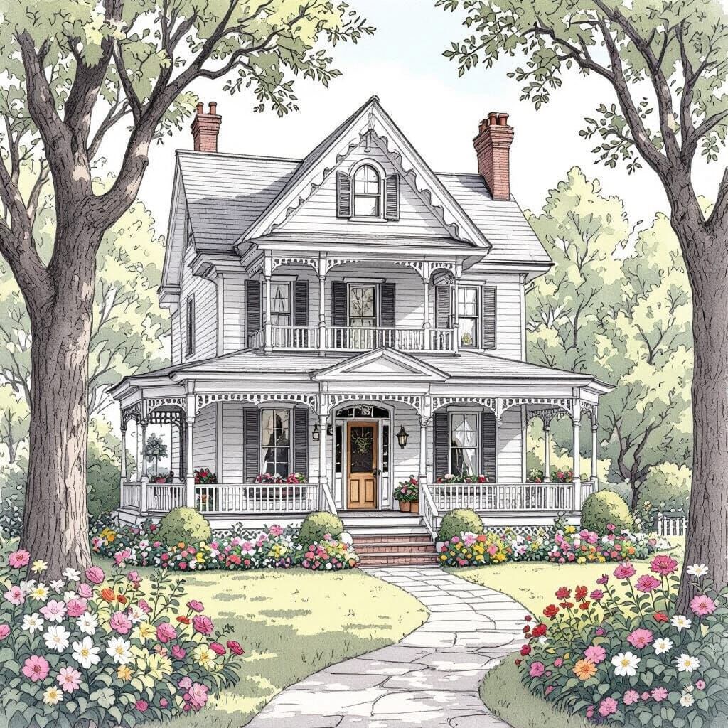 Charming House Pencil Drawing in Beatrix Potter Style