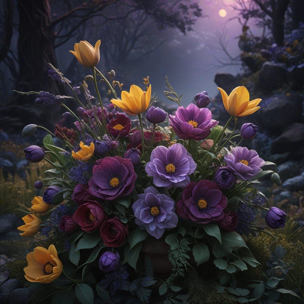 Vibrant Celtic Winter Bouquet in Dark Fantasy Style