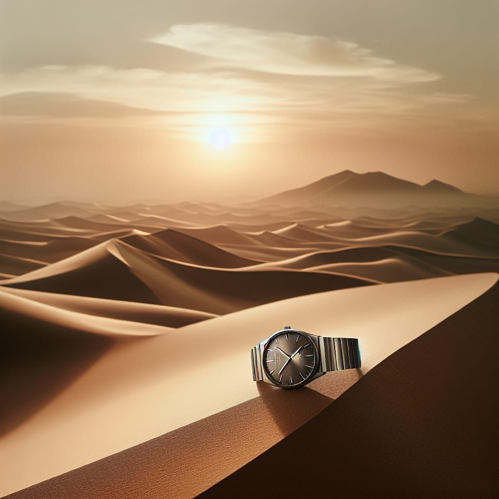 Golden Desert Dunes: A Minimalist Timepiece