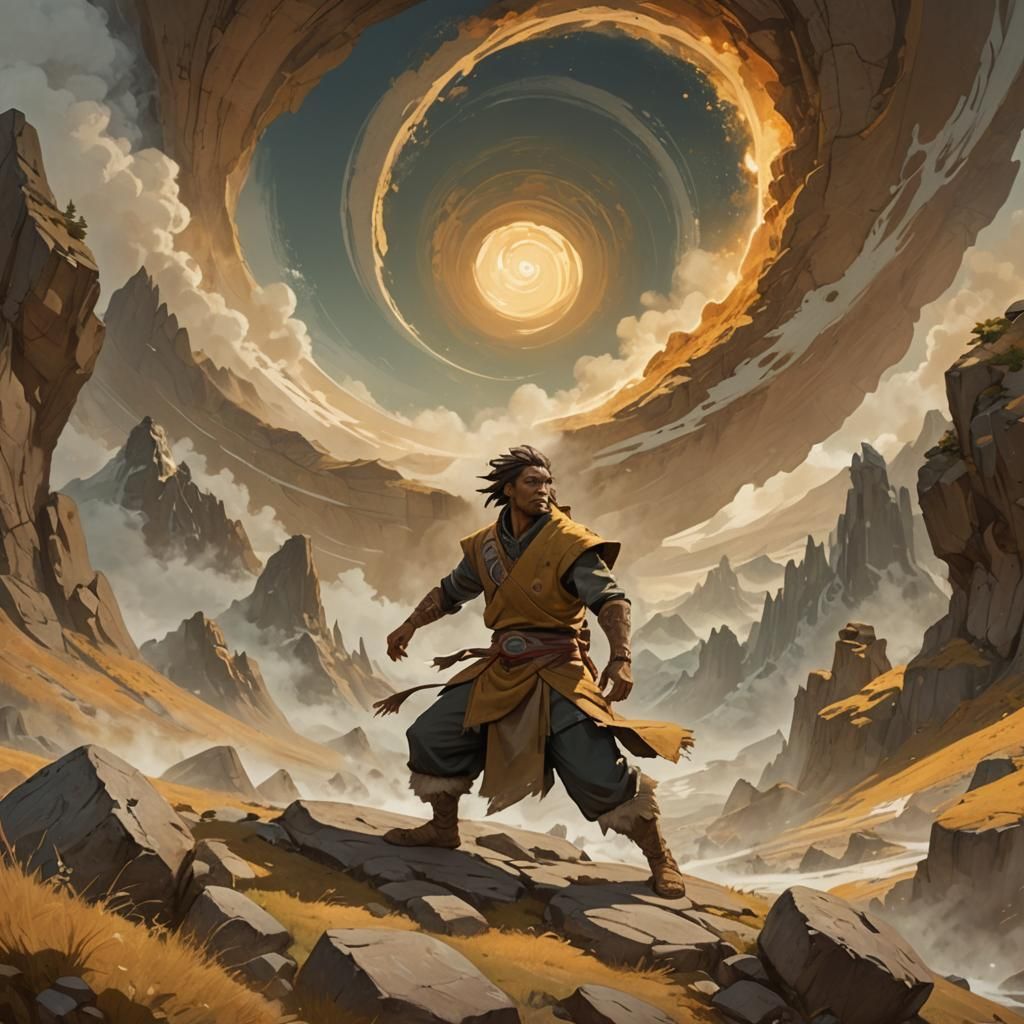 Strong Earthbender in Rugged Mountain Terrain