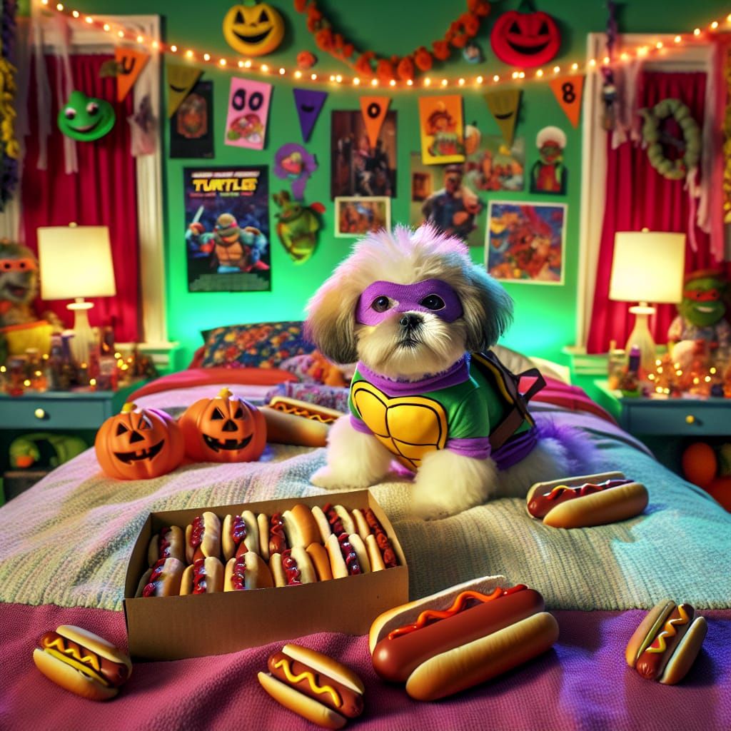 Cute Shih Tzu in Turtle Costume with Hotdogs, 90s Halloween ...