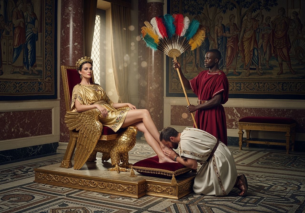 Roman Empress on Eagle Throne in Opulent Palace