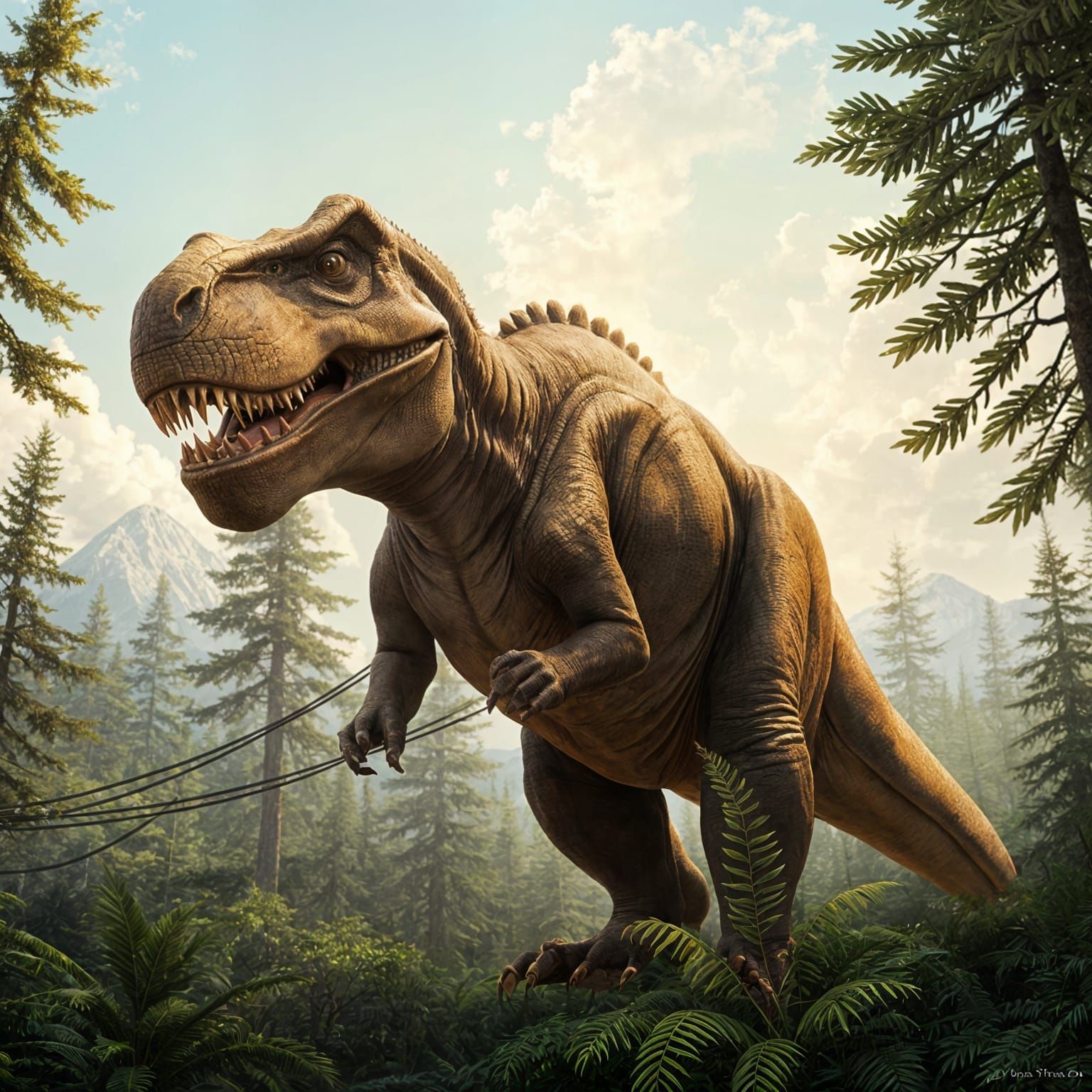 Prehistoric Tyrannosaurus Rex in Ancient Landscape