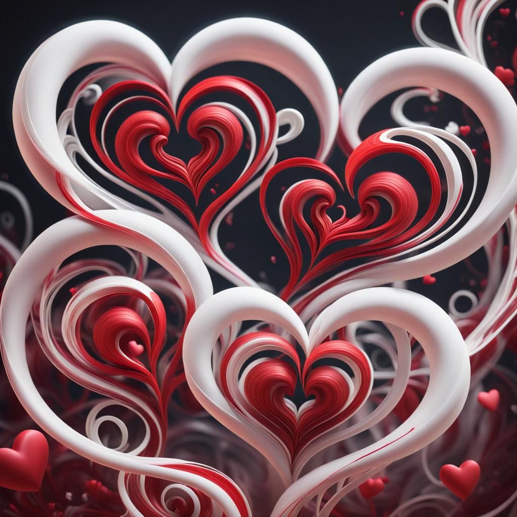 Abstract Valentine Hearts with Swirls as Detailed Matte Pain...