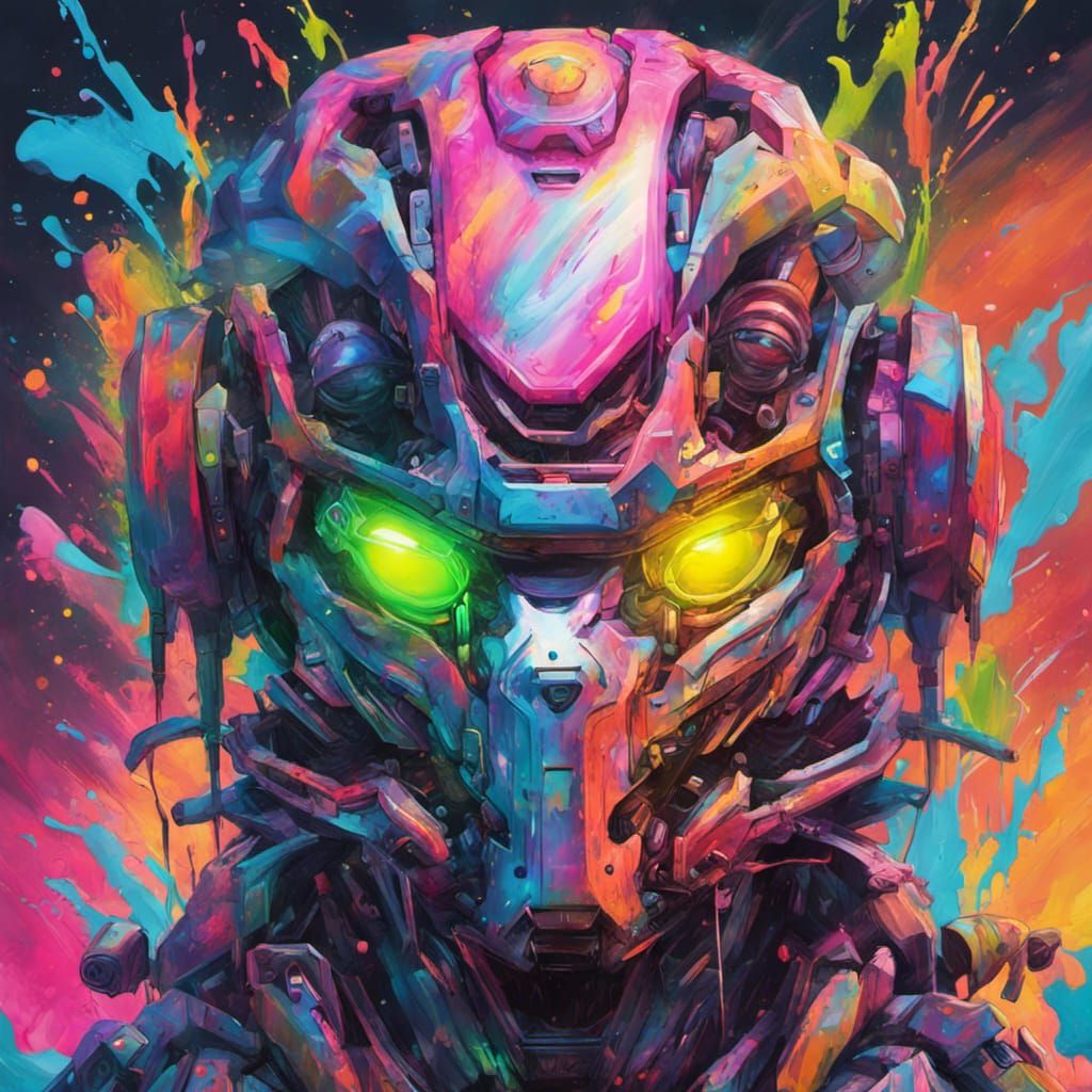 Neon Robot Mecha in Hyperrealistic Splash Art