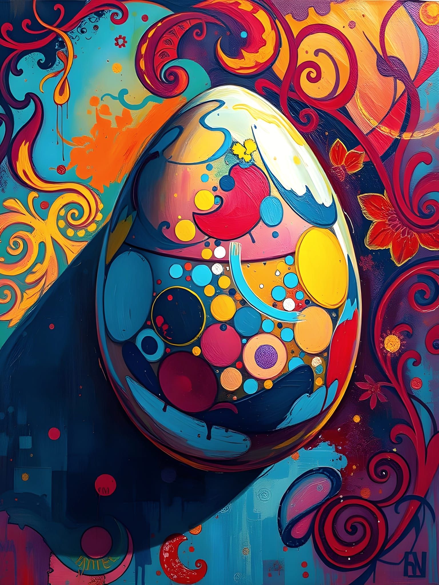 Ovum in Vibrant Chagall-Inspired Oil Painting
