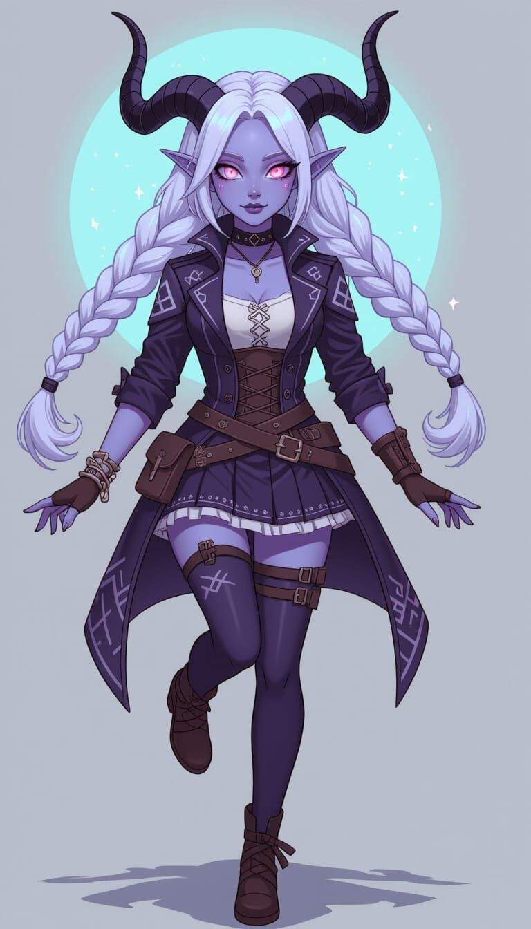 Ethereal Demon Girl with Runes, Digital Art Style