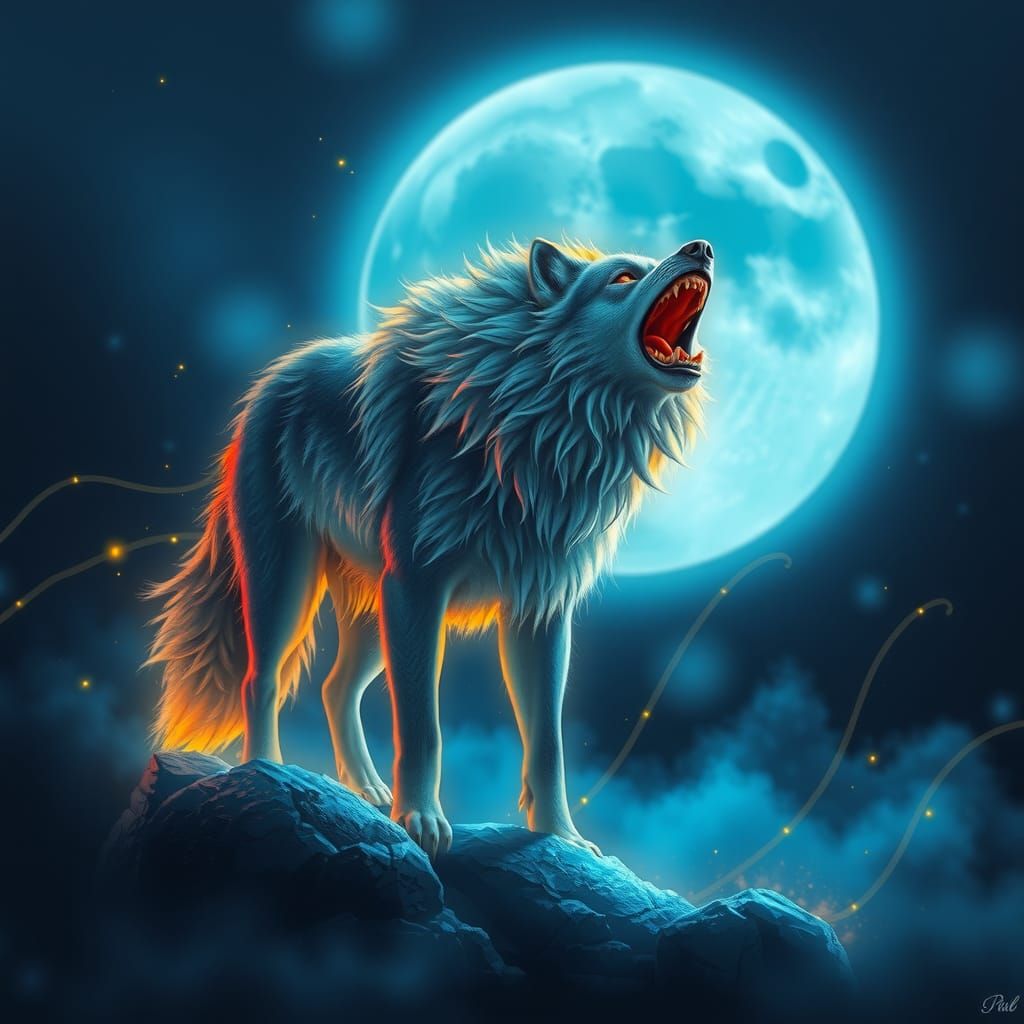 Glowing Flux Wolf Digital Art
