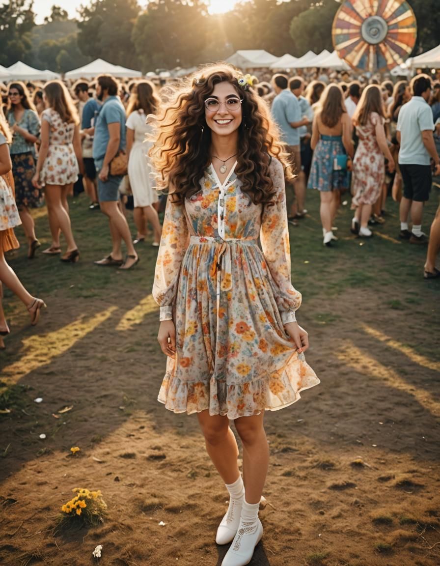 Groovy 1960s Woman at Hippie Festival