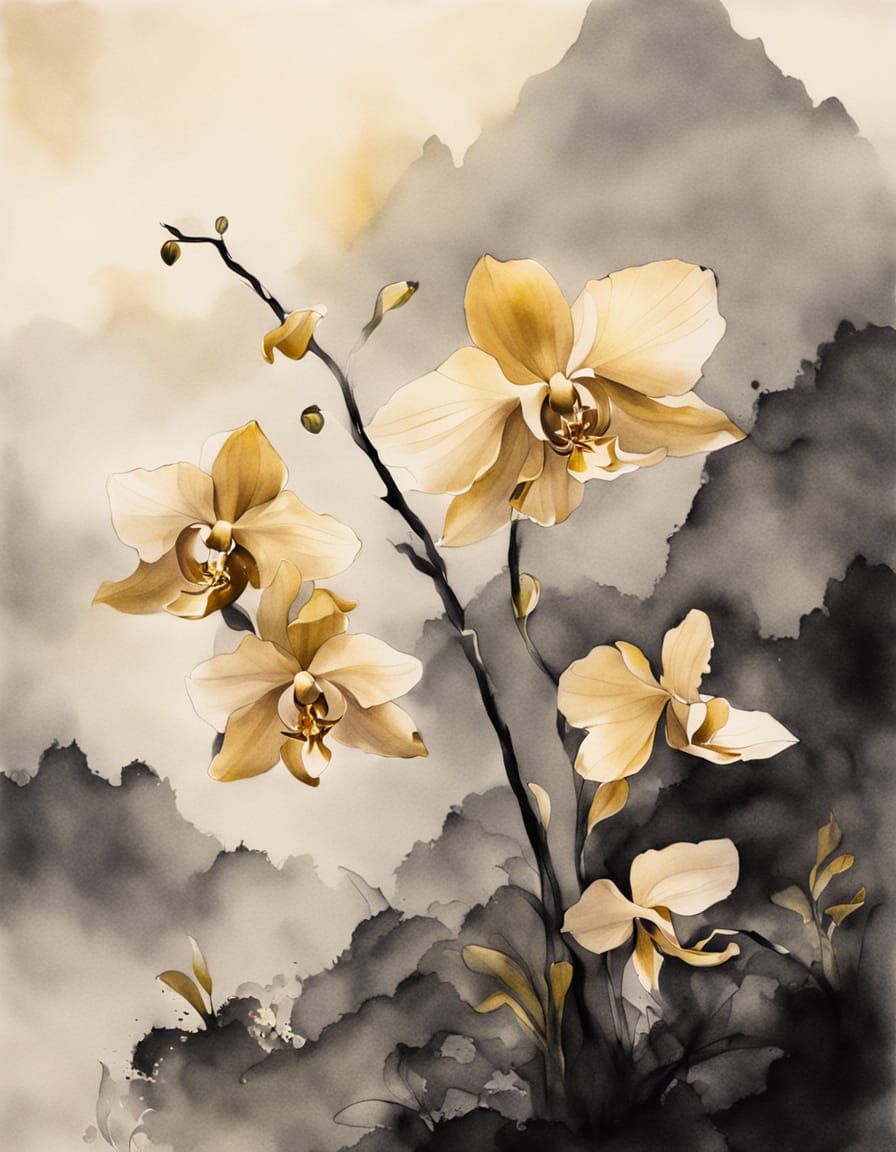 Fairy Orchid Hybrid in Chinese Ink Painting