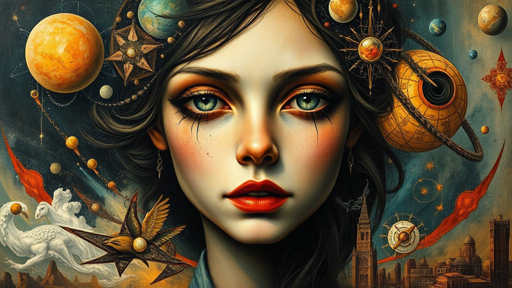 Europa Portrait in Surrealist Cosmic Art Deco Style