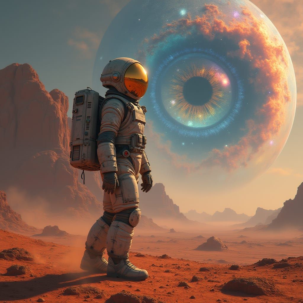 Astronaut Gazes at Nebula Eye on Alien Planet
