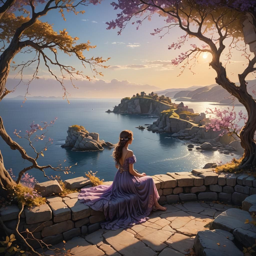 Girl Gazing at Sea: Fantasy Matte Painting