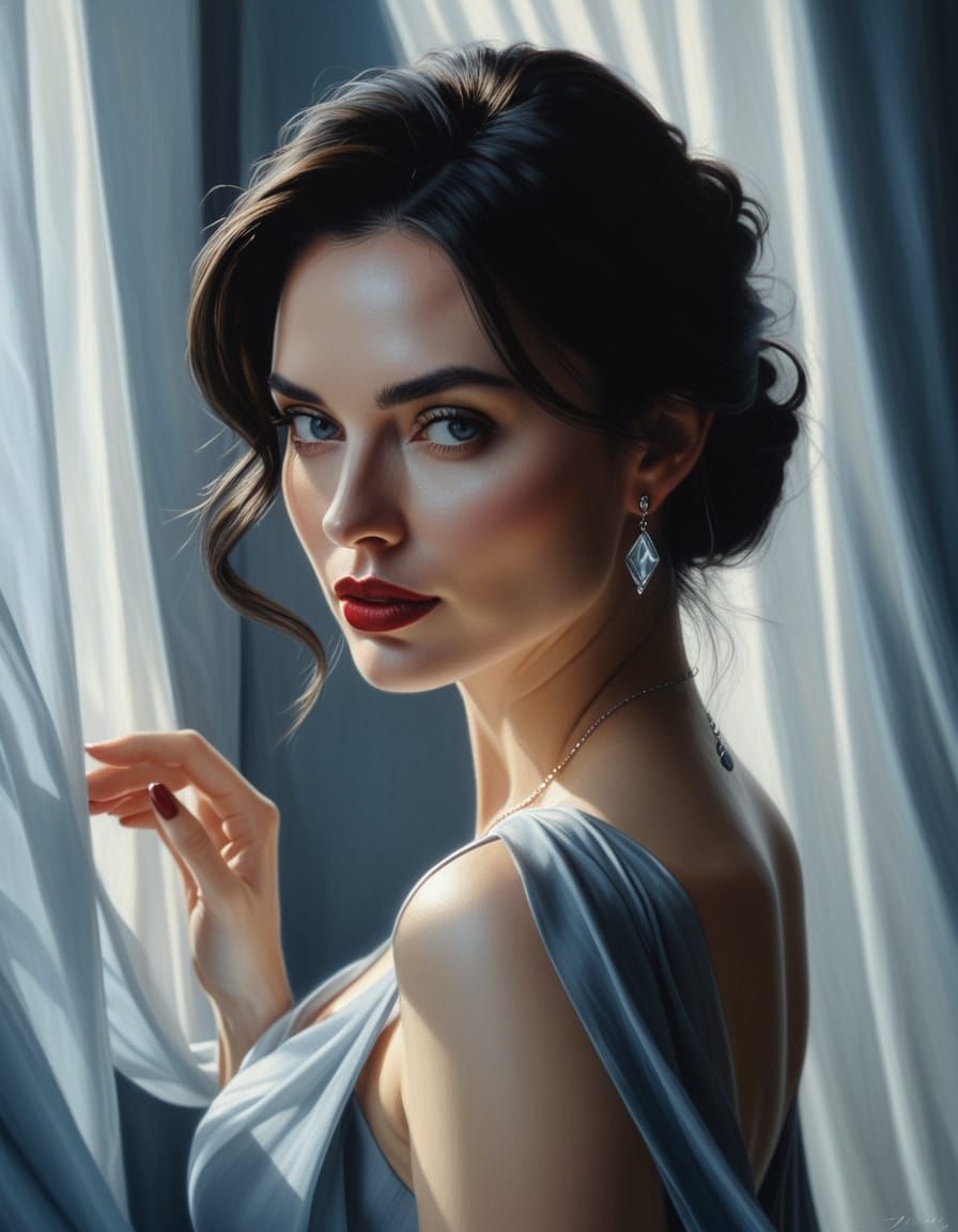 Romantic Realism Woman in Bluish-Gray Light