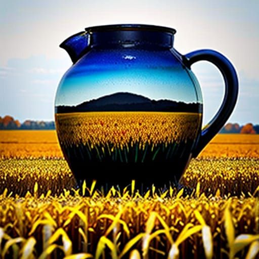 Whisky Jug and Scarecrow in Autumn Field, Alcohol Ink Style