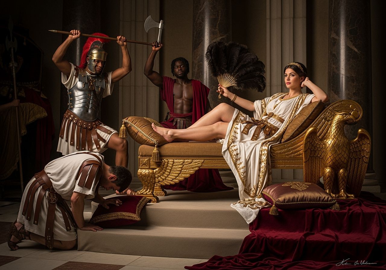 Roman Empress in Opulent Throne Room, Photorealistic Style
