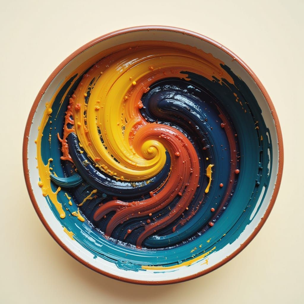Vibrant Chocolate Abstraction in Ceramic Bowl