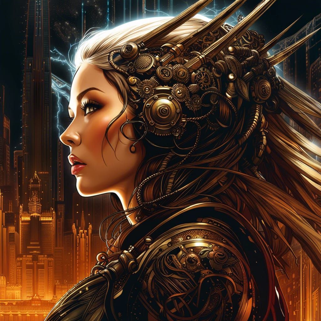 Steampunk Goth Girl in Cyberpunk Style