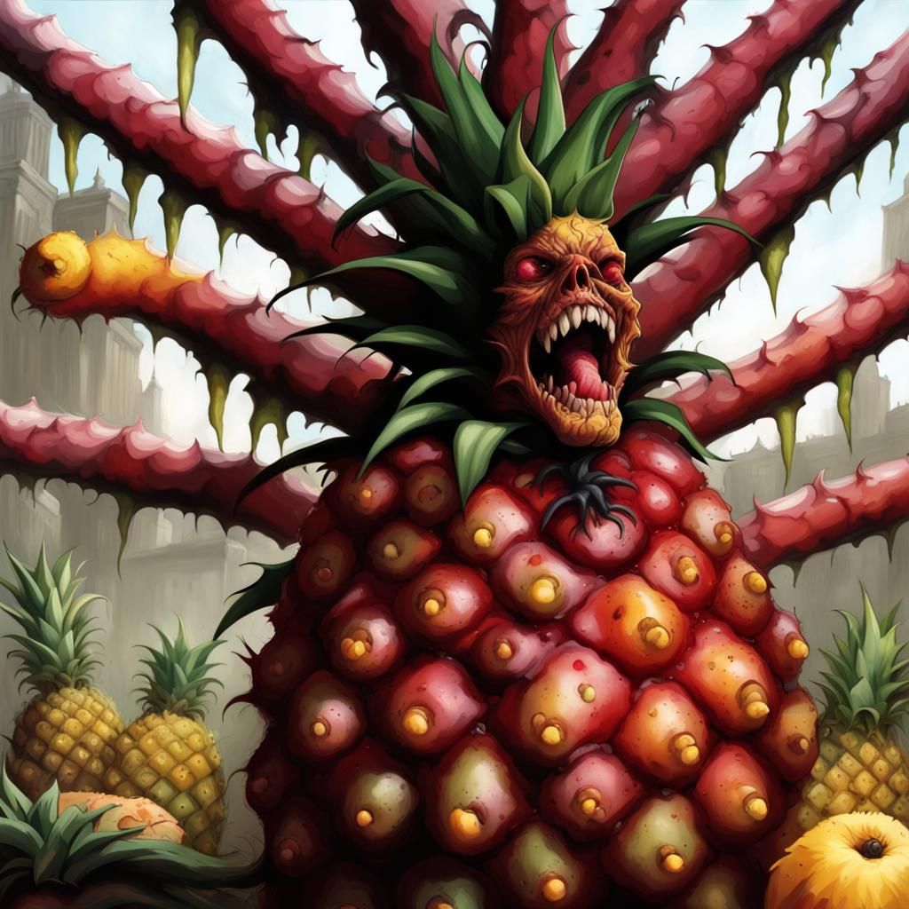 Disgusting Pineapple Zombie in Dark Fantasy Style