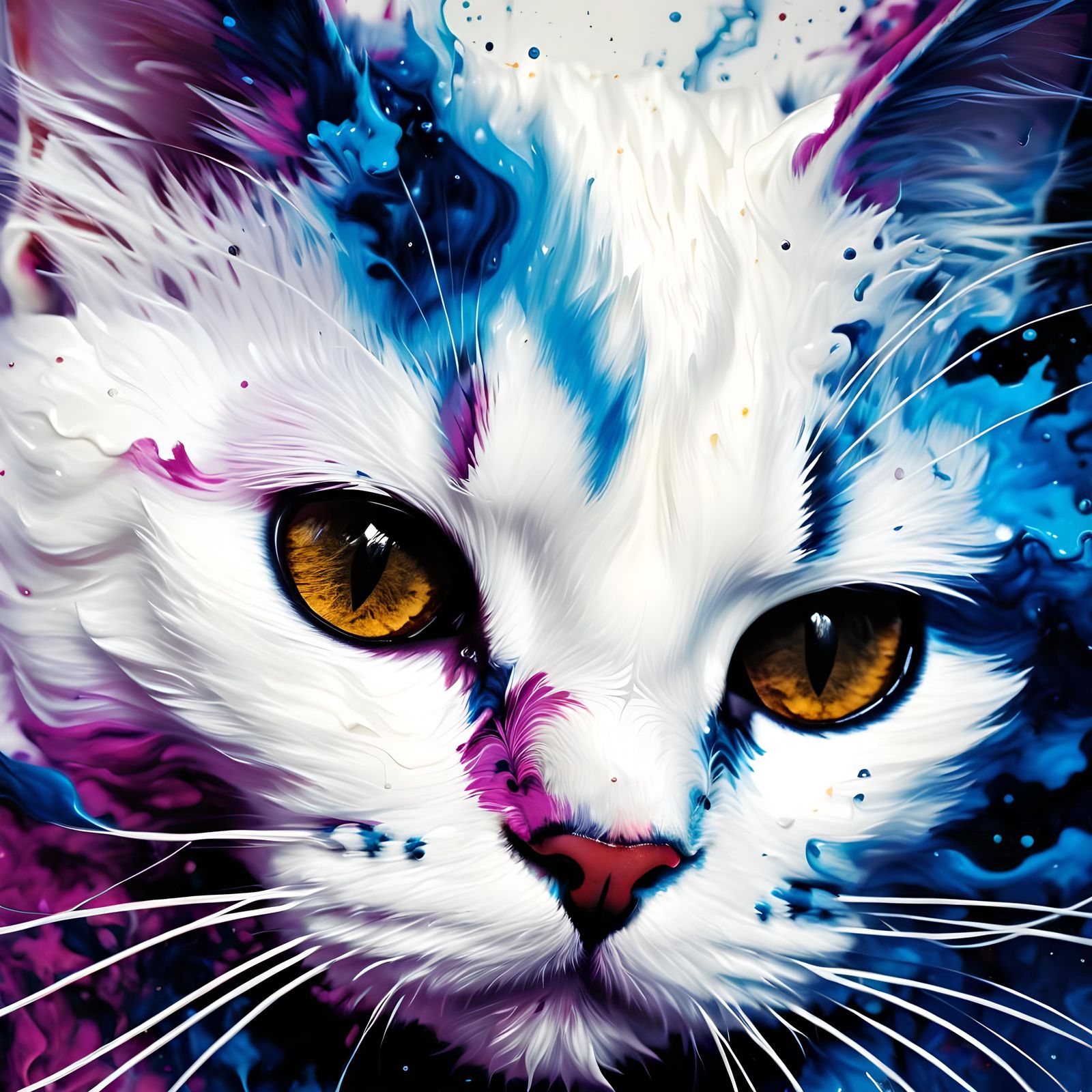 Tactile Impasto Painting of an Adorable White Cat