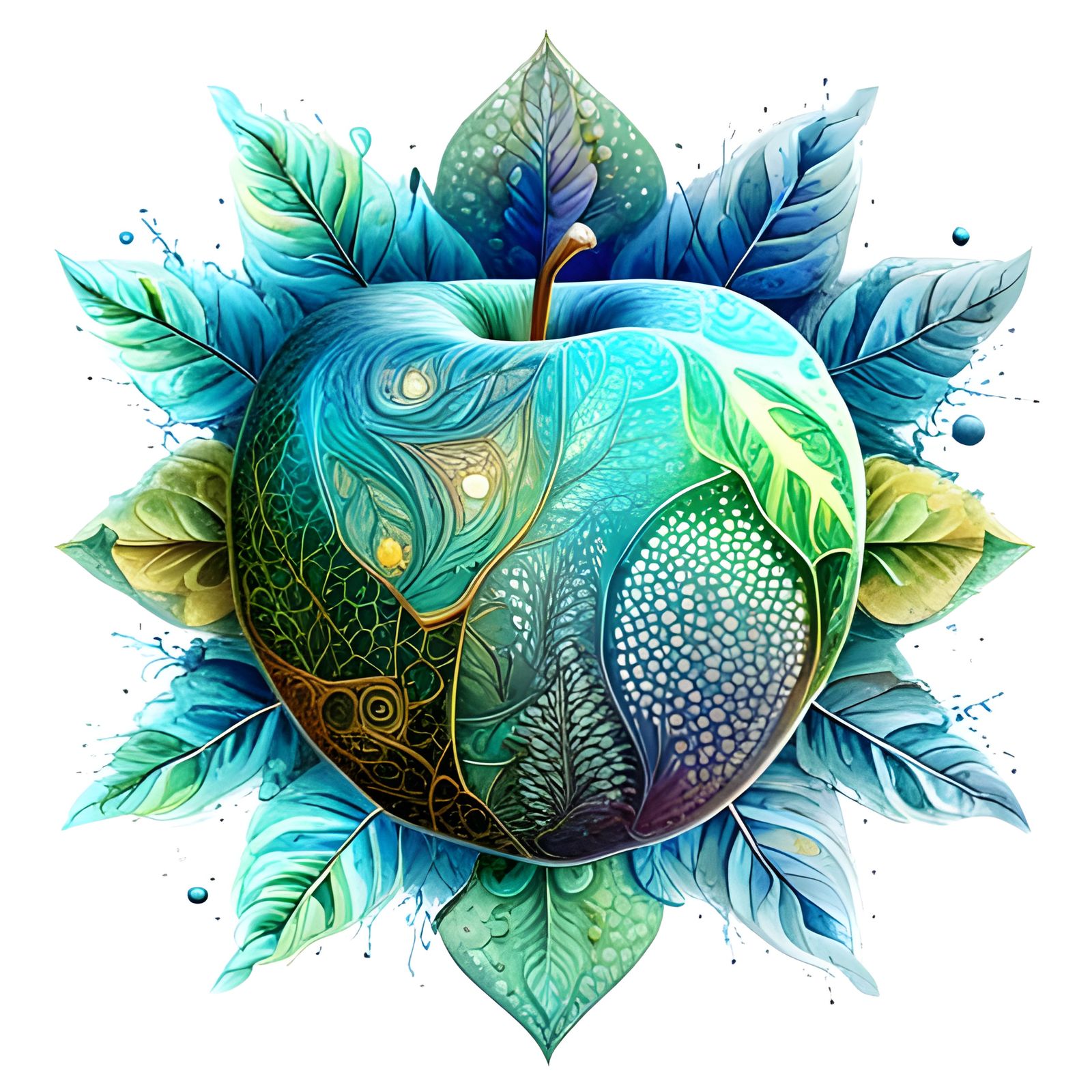 Geometric Apple in Magical Forest: Abstract Art