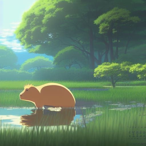 Capybara in Studio Ghibli Anime Style