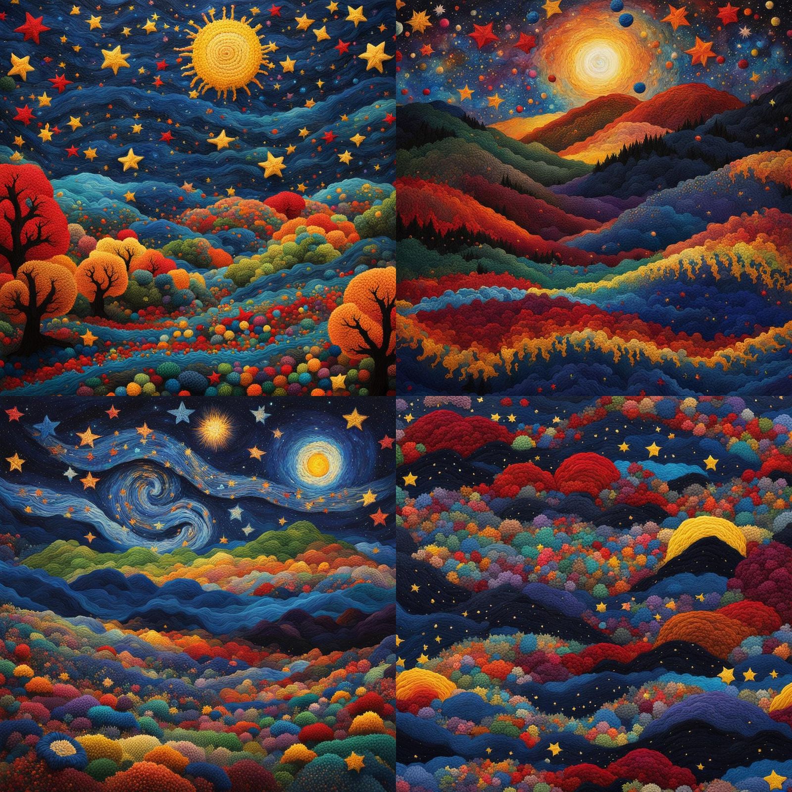 Surreal Knitted Cosmos in Starry Night Abstract Expressionis...