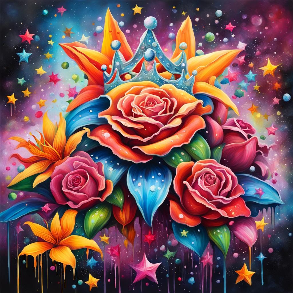 Graffiti Art: Rainbow Crown of Roses and Jewels