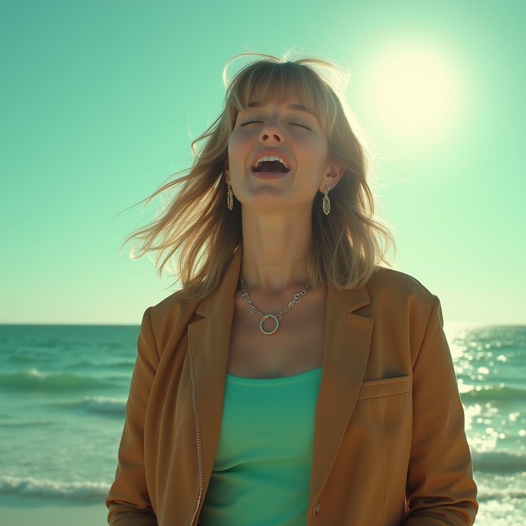 Woman in Ethereal Y2K Style Sings Passionately Under the Sea...