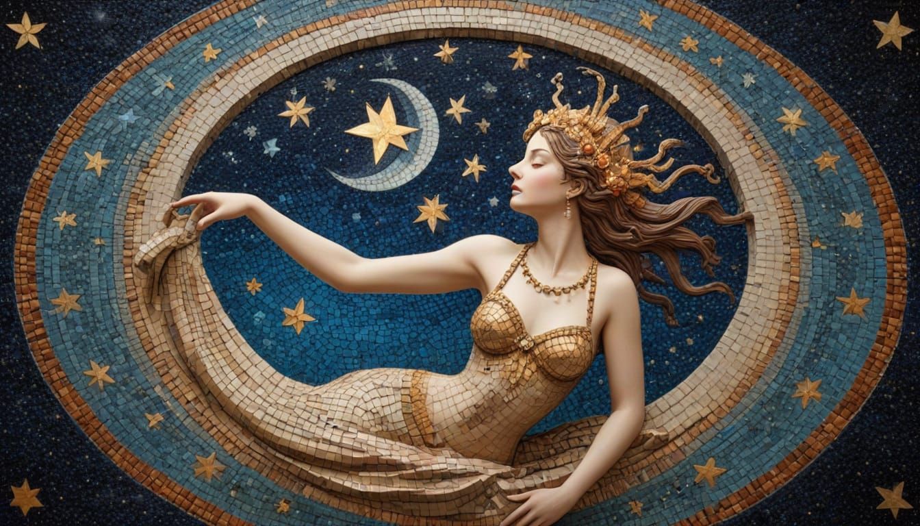 Mosaic Organic Composition, Goddess On Crescent, Strewing St...