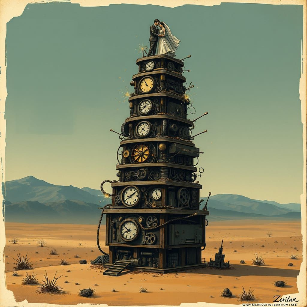 Mechanical Wedding Cake on Windswept Plain