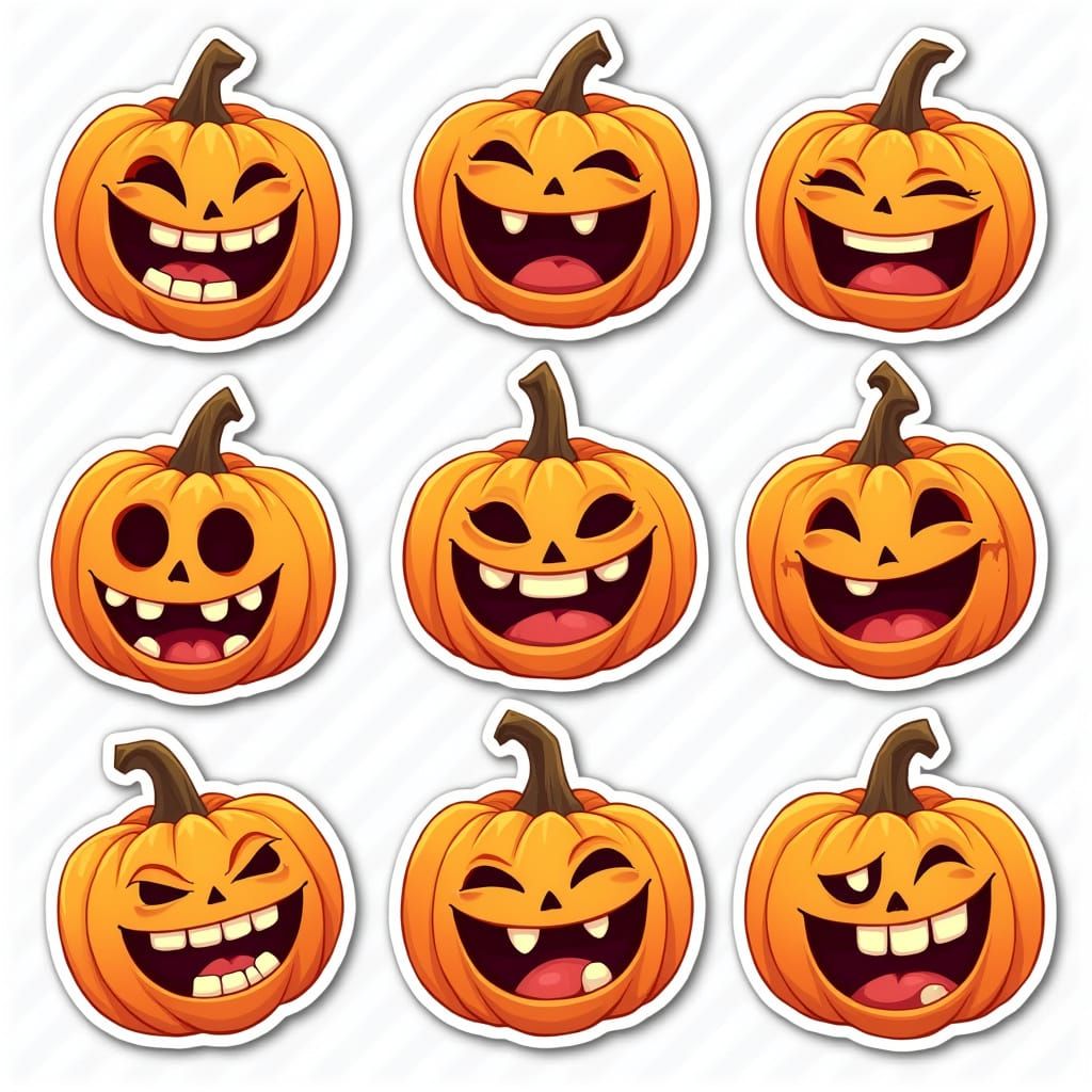 Nine Comical Jack-o-Lantern Clip Art Stickers