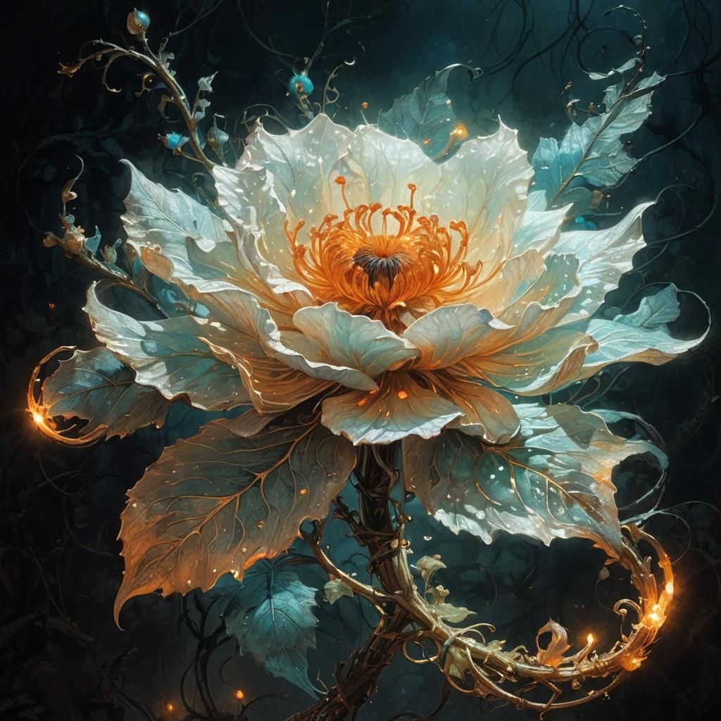 Eerie Bioluminescent Flower in Dark Fantasy Concept Art