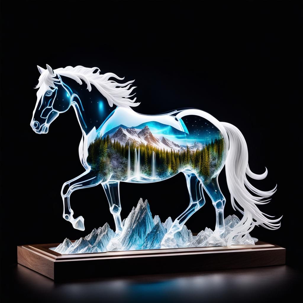 Aurora Borealis Reflected in Crystal Horse Figurine