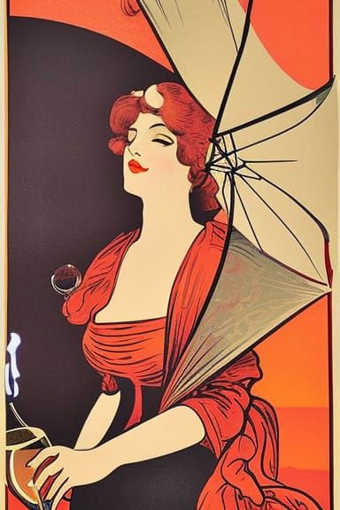 Vintage Art Nouveau Champagne Poster with Woman